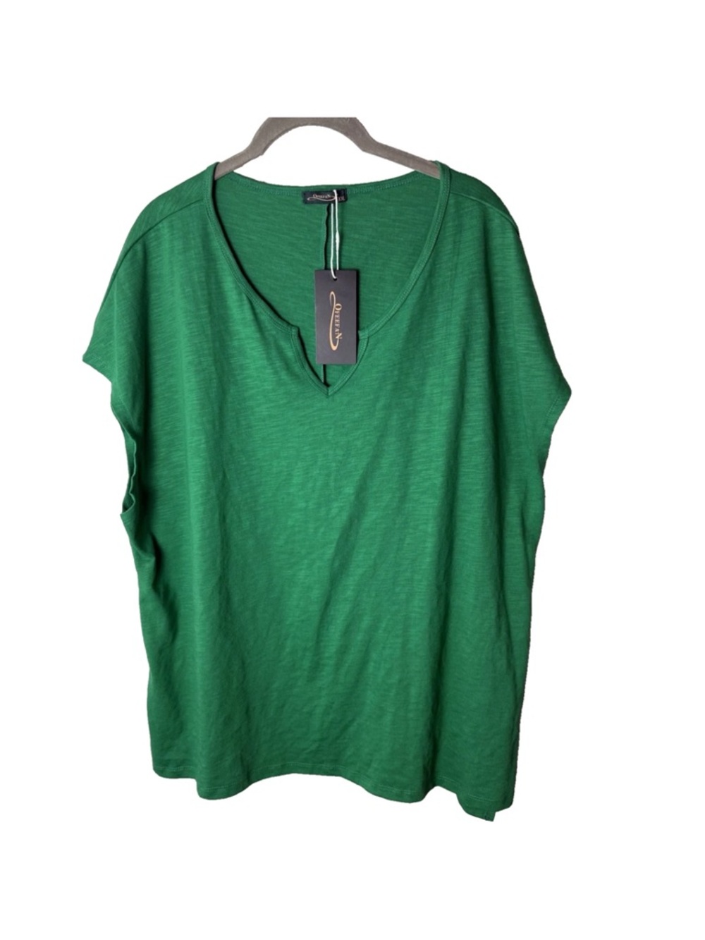 NEW Ofeefan Top Plus Size XXL 2XL Short Sleeves Green Cotton Blend Casual Travel